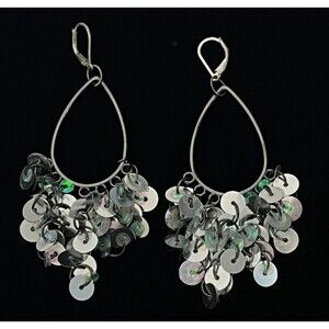 Sequin Earring Pierced Dangle Loop Cluster Iridescent Drop Sterling Silver Lever